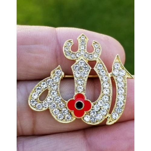 Islamic allahpoppy gold silver plated muslim soldiers british india brooch pin