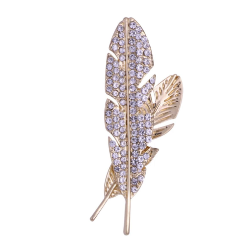 Feather leaf brooch stunning gold silver plated vintage look diamonte pin ggg62