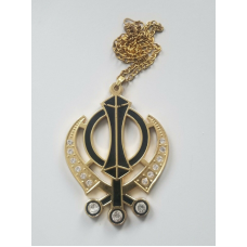 Singh kaur sikh punjabi gold plated black khanda pendant car rear mirror hanging