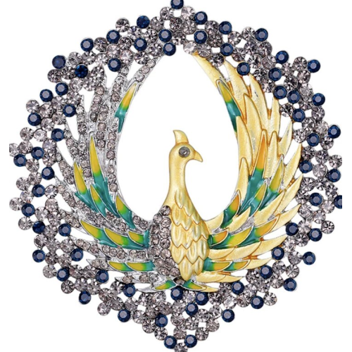 Peacock brooch vintage look stunning diamonte silver plated christmas pin jjj5