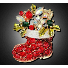 Stunning diamonte gold plated vintage look christmas santa boot brooch pin b49a