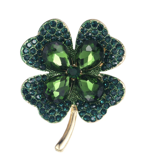 Lucky clover leaf brooch gold plated irish saint patrick broach good luck pin gg