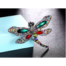 Dragonfly brooch silver plated multicolour stones broach vintage look pin ggg47