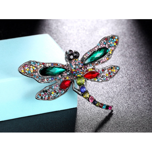 Dragonfly brooch silver plated multicolour stones broach vintage look pin ggg47