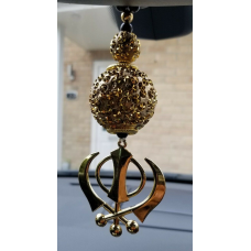 Gold plated khanda punjabi kaur sikh singh pendant car rear mirror hanger mala s