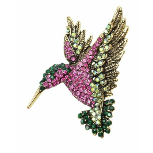 Humming bird brooch vintage look gold plated suit coat broach collar new pin b8