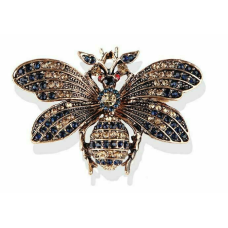 Stunning gold plated gold blue diamante honey bee brooch suit coat broach pin u5