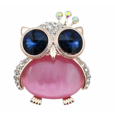 Stunning vintage look rose gold plated big owl blue eyes brooch broach pin z16