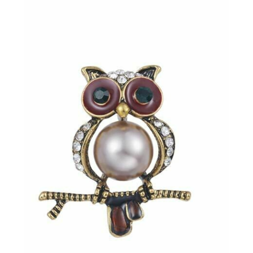 Vintage look gold plated stunning owl brooch suit coat broach collar pin b21