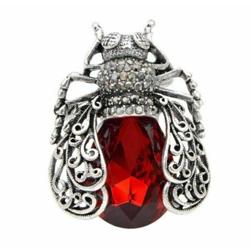 Vintage look silver plated red beetle brooch suit coat broach collar pin b480h