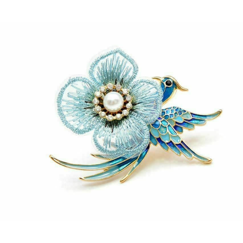 Vintage look gold plated blue peacock brooch suit coat broach collar pin b480i