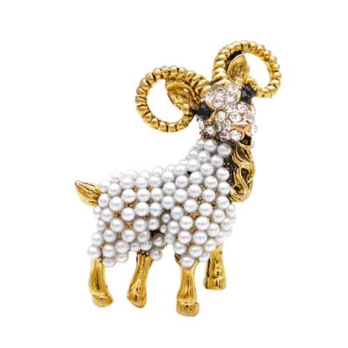 Stunning vintage look gold plated retro goat ram celebrity brooch broach pin g7