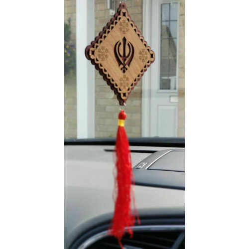 Punjabi sikh wooden khanda stunning pendant evil protection car hanger red qq