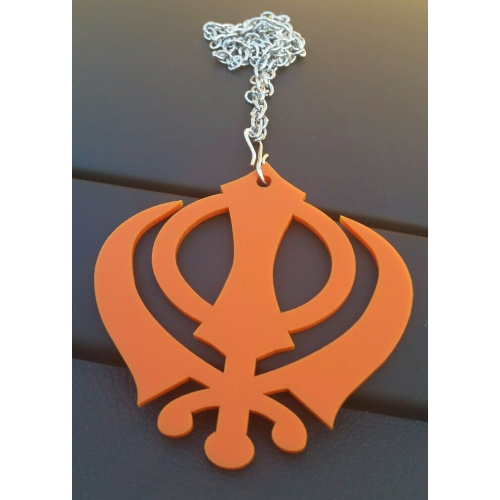 Orange acrylic small khanda punjabi sikh pendant car rear mirror hanging chain