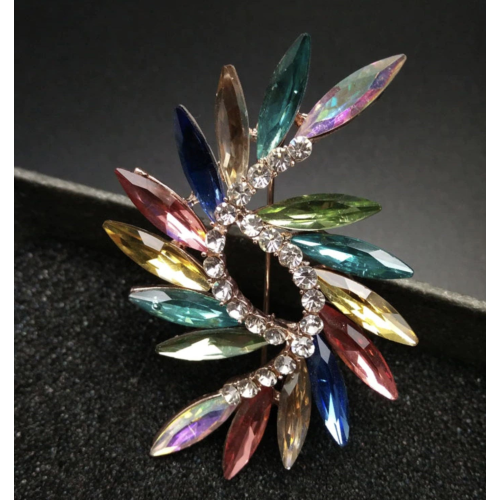 Multicolour design big brooch vintage look gold plated suit coat broach pin gg20