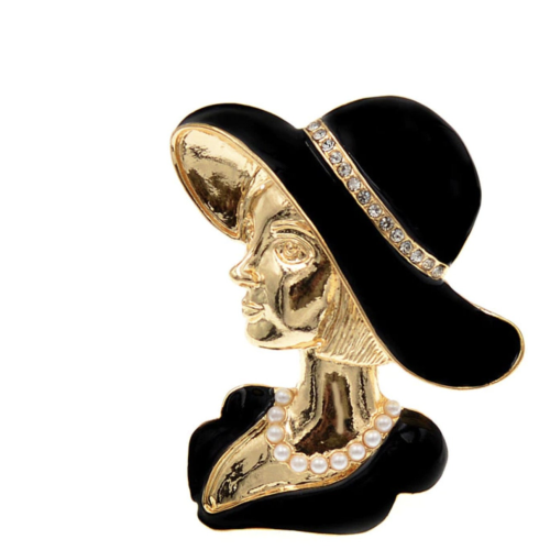 Pretty lady personality brooch retro vintage look gold plated royal pin ggg23
