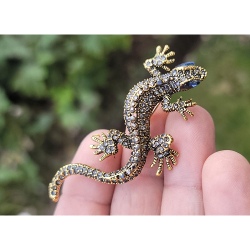 Vintage look gold plated stunning lizard gecko brooch suit coat broach pin b65