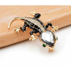 Vintage look gold plated black lizard brooch suit coat gecko broach pin collar g