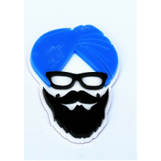 Sikh punjabi sardarji blue turban singh khalsa acrylic adhesive back sticker