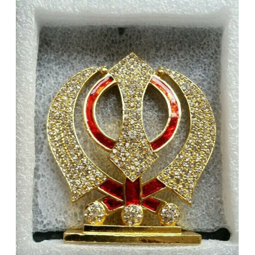 Gold plated desktop car dashboard mantle piece sikh khalsa 3d jumbo khanda stand