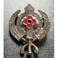 Stunning diamonte silver plated singh kaur khalsa sikh poppykhanda brooch pin