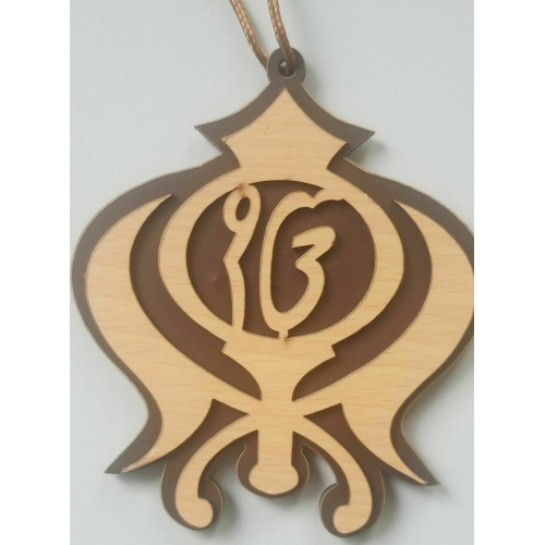 Punjabi sikh ek onkar khanda khalsa singh kaur wooden pendant car hanger aaa6