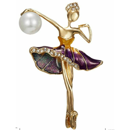 Vintage look gold plated dance girl lady brooch suit coat purple broach pin ha12