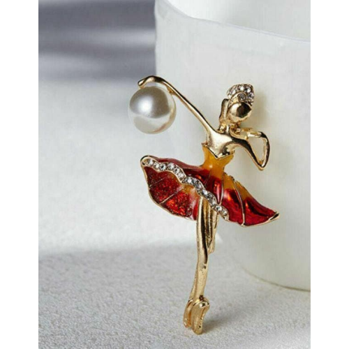 Vintage look gold plated dance girl lady brooch suit coat red broach pin ha15