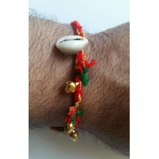 Talisman protection hindu three dangling bells konch shell kaudi lucky bracelet