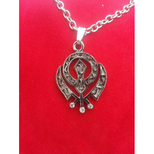 Unisex small stunning rhinestones silver plated punjabi sikh khanda pendant gift