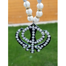 Sikh khanda black or white pendant punjabi singh beads car rear mirror hanger r2