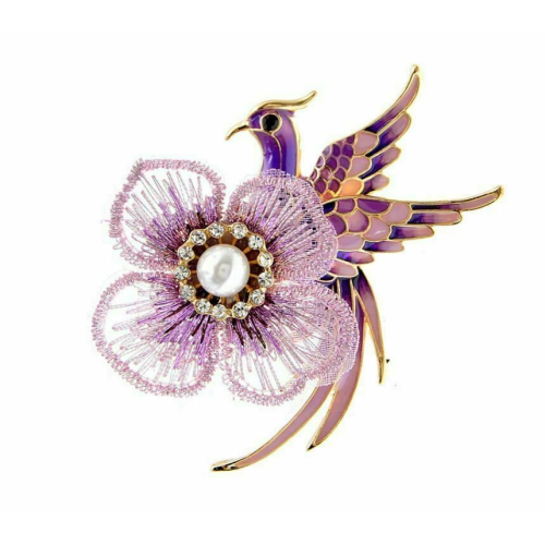 Vintage look gold plated pink peacock brooch suit coat broach collar pin b480j