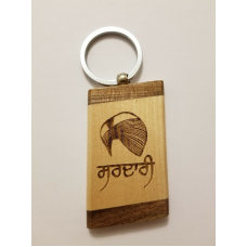 Sikh punjabi wooden sardari turban singh kaur khalsa key chain key ring gift
