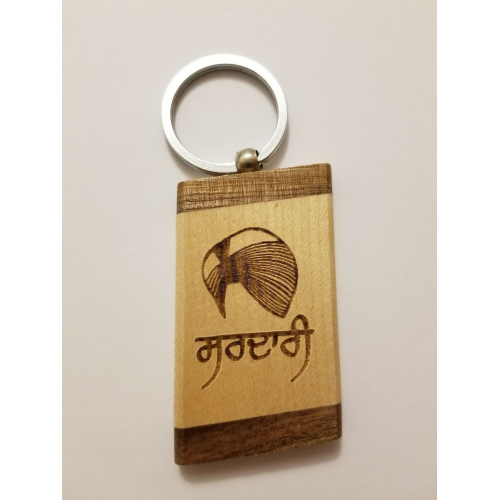 Sikh punjabi wooden sardari turban singh kaur khalsa key chain key ring gift