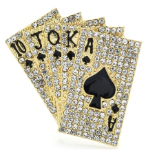 Poker cards brooch vintage look stunning diamonte gold plated christmas pin j8g