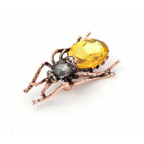 Vintage look copper colour yellow beetle brooch suit coat broach collar pin b5