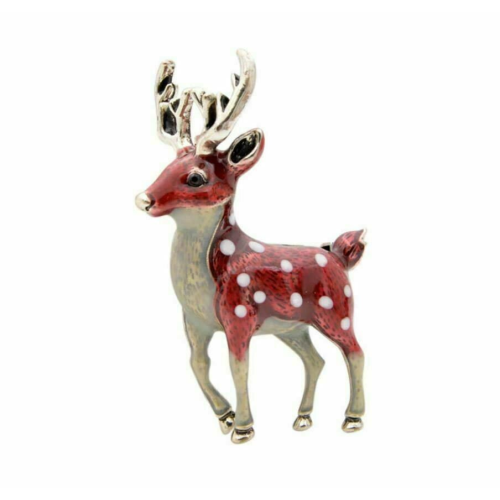 Deer brooch vintage look silver plated retro reindeer celebrity broach pin f6y