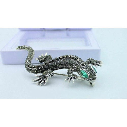 Stunning silver plated vintage look lizard gecko christmas brooch cake pin n6