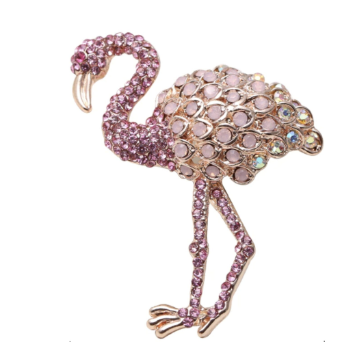 Flamingo brooch rose gold plated vintage look stunning diamonte christmas pin jj