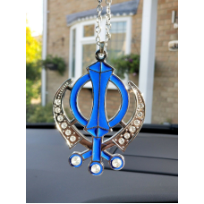 Singh kaur sikh punjabi silver plated khanda pendant car rear mirror hanging ggg