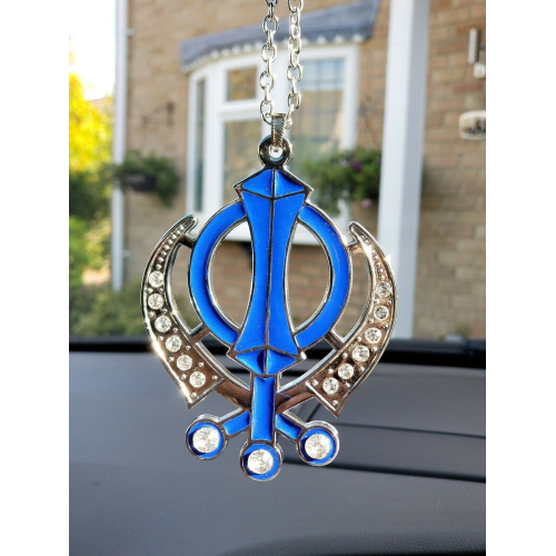 Singh kaur sikh punjabi silver plated khanda pendant car rear mirror hanging ggg