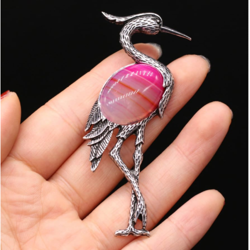 Crane brooch silver plated high end design celebrity broach vintage look pin a5