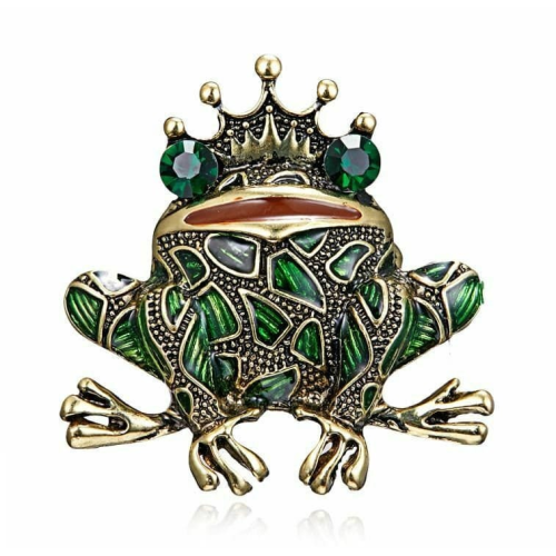 Vintage look gold plated lucky frog king brooch suit coat broach collar pin b29