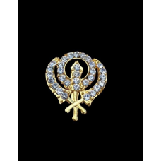 Khanda brooch silver plated stunning diamonte sikh pin singh kaur broach k61 new