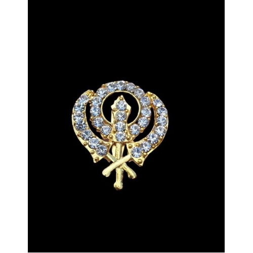 Khanda brooch silver plated stunning diamonte sikh pin singh kaur broach k61 new