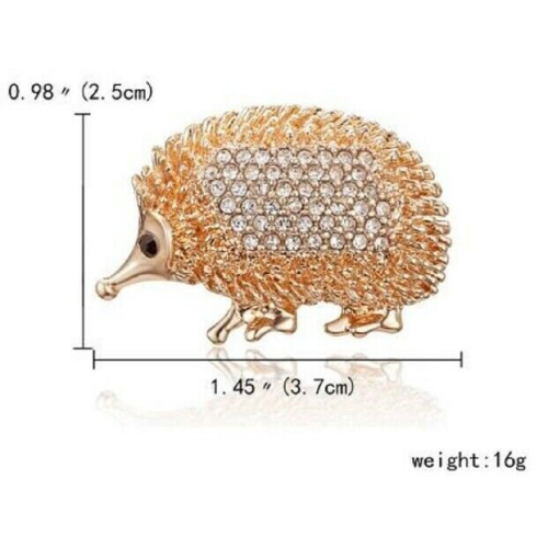 Stunning diamonte gold plated vintage look hedgehog christmas brooch cake pin c1