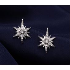 Starburst celebrity ear studs pin pair stunning vintage look silver plated jjj36