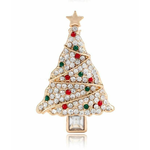 Vintage look stunning diamonte gold plated christmas tree brooch cake pin b48w