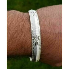 Silver plated laser engraved khanda sikh singh kaur khalsa kara bangle kada a8