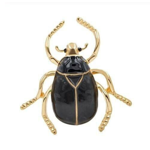 Vintage look gold plated black beetle brooch suit coat broach collar pin gift b1